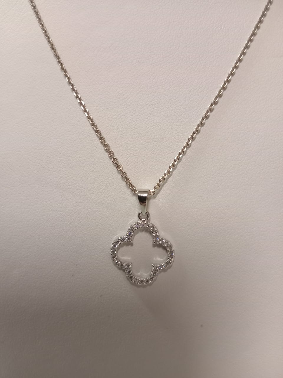 Silver Open Design Cubic Zirconia Clover Leaf Pendant