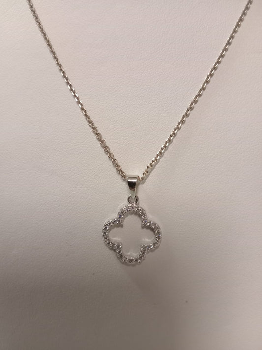 Silver Open Design Cubic Zirconia Clover Leaf Pendant