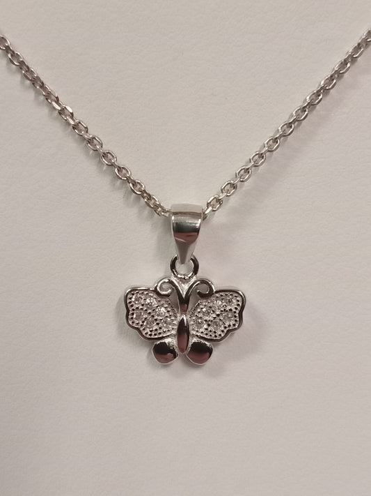 Silver Cubic Zirconia Butterfly Pendant