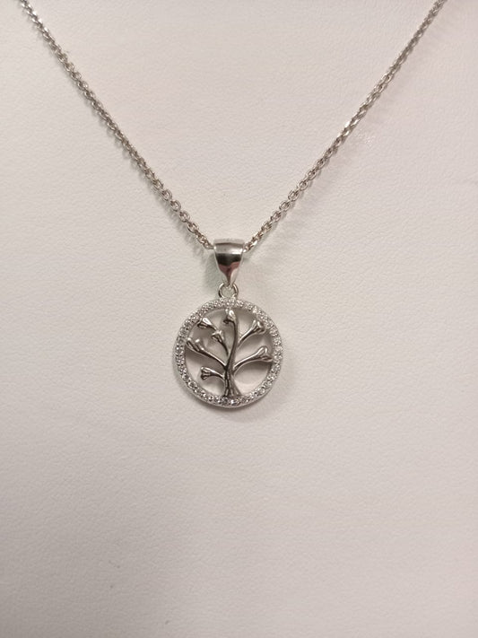 Silver Cubic Zirconia Tree of Life Pendant