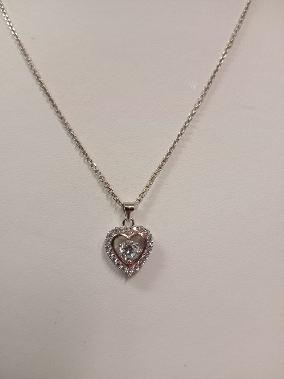 Silver Rose Plated Open Design Cubic Zirconia Heart Pendant