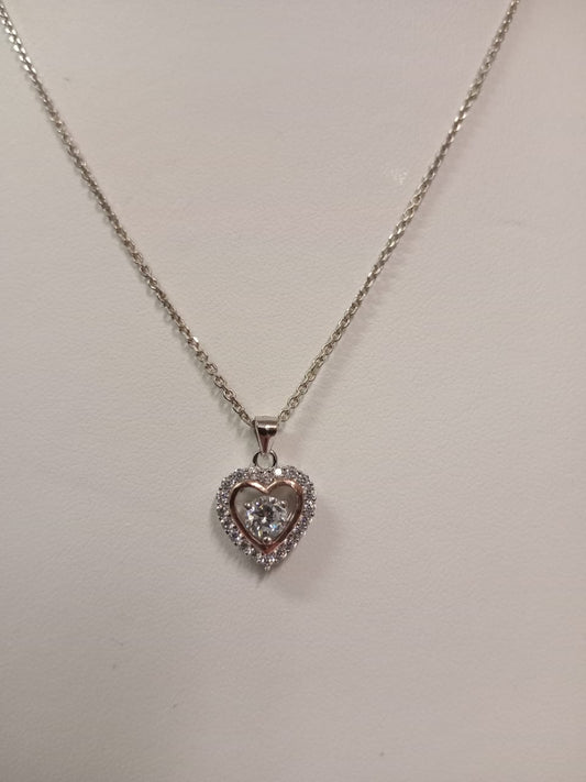 Silver Rose Plated Open Design Cubic Zirconia Heart Pendant