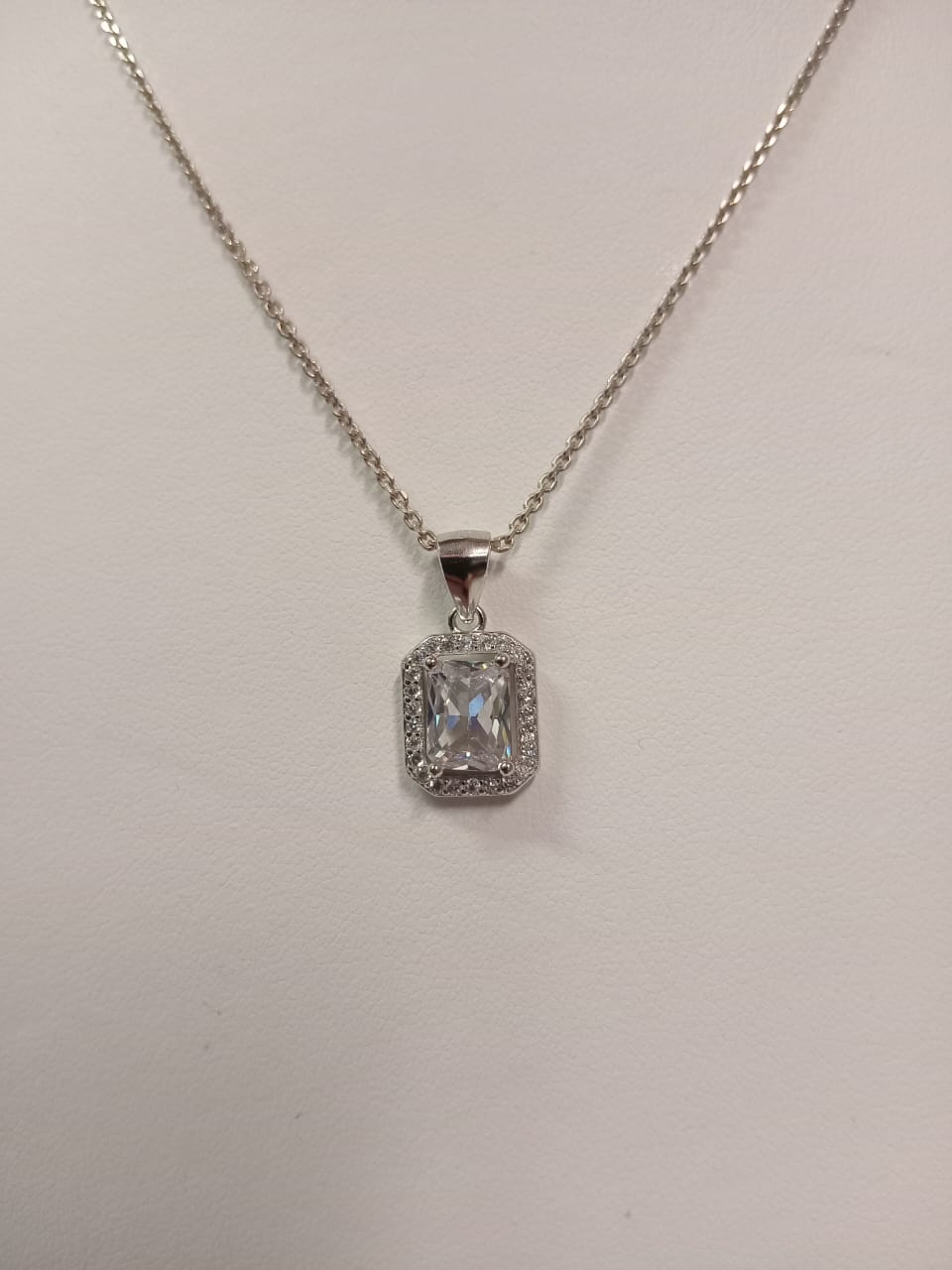 Silver Rectangle Cubic Zirconia Cluster Pendant