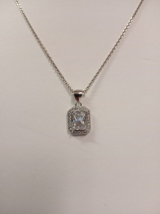 Silver Rectangle Cubic Zirconia Cluster Pendant