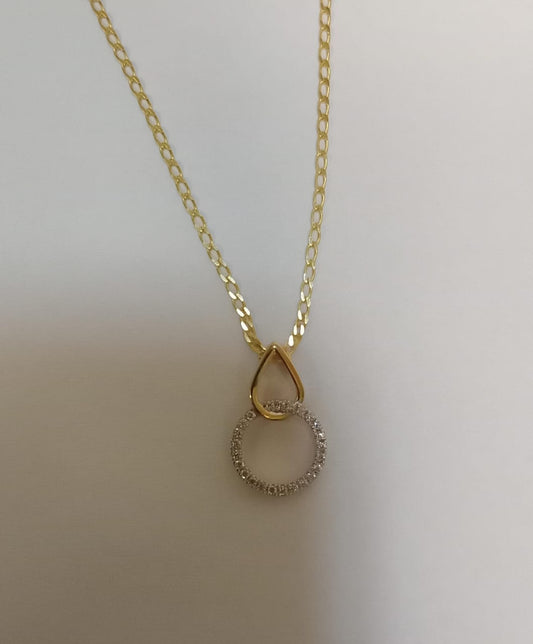 9ct Yellow Plain Pear Shape Open Design Cubic Zirconia Circle Pendant