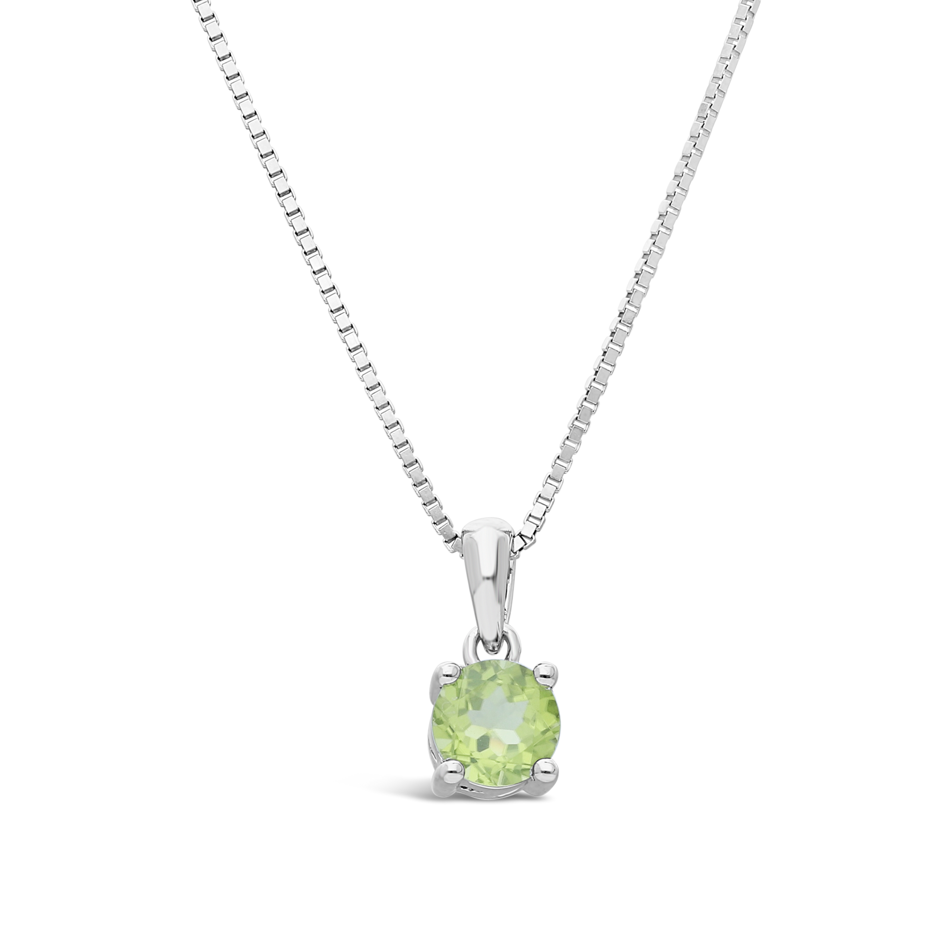 Silver 4 Claw Peridot Pendant With Chain