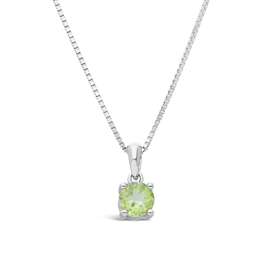 Silver 4 Claw Peridot Pendant With Chain