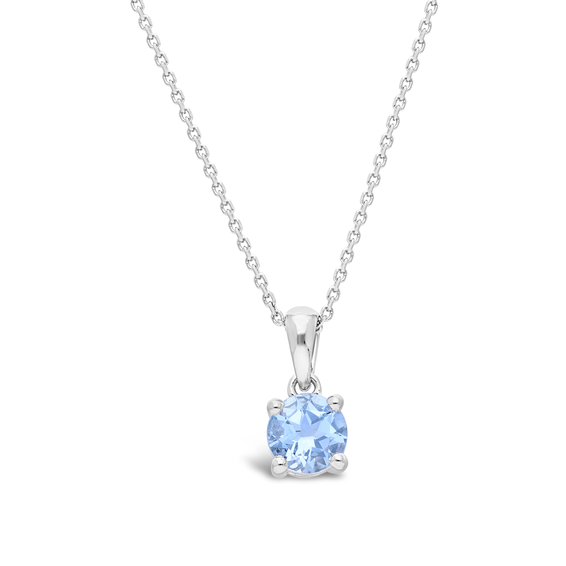 Silver 4 Claw Solitaire Aquamarine Pendant With Chain