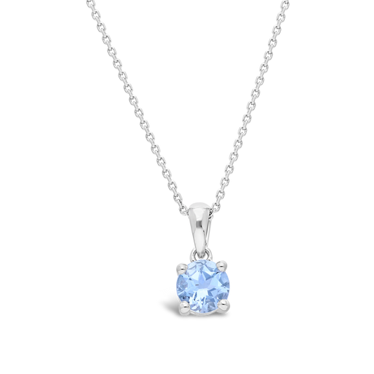 Silver 4 Claw Solitaire Aquamarine Pendant With Chain