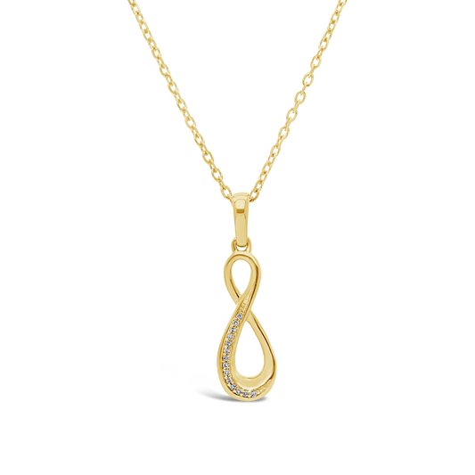 9ct Gold Infinity With Side Diamond Detail Pendant & Chain