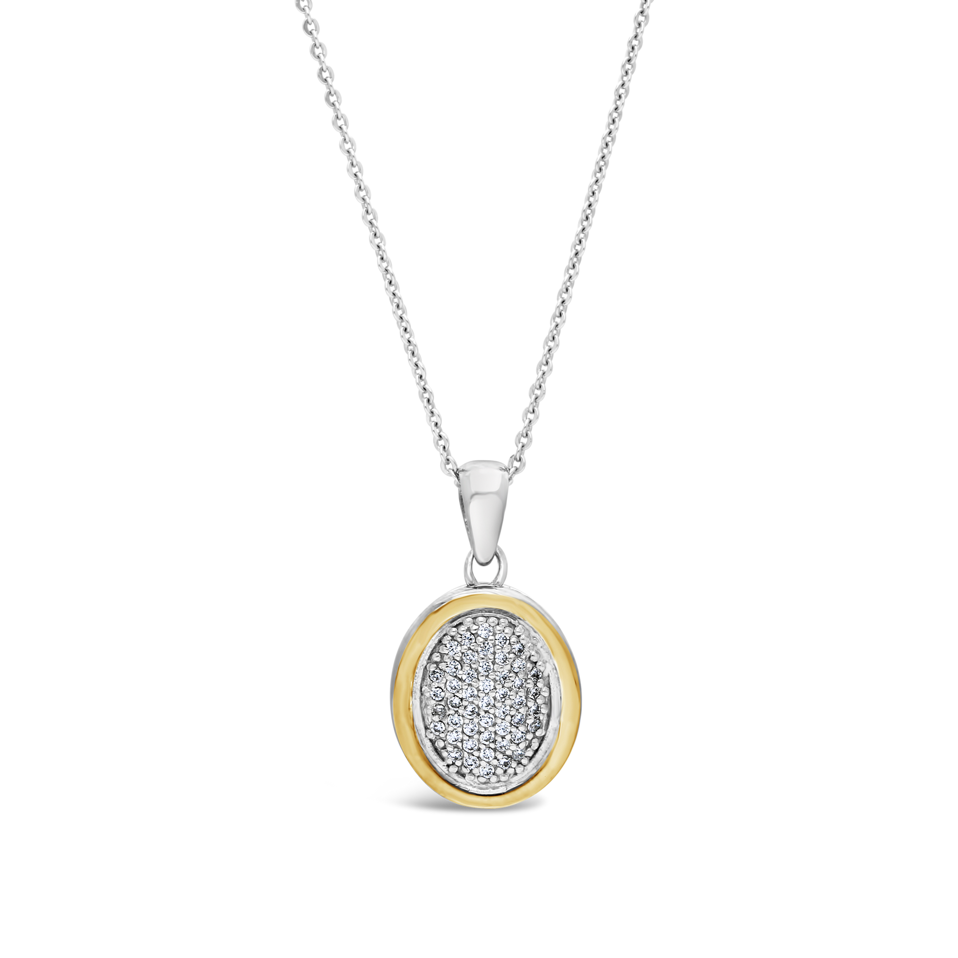 Silver & 9ct Gold Oval Cluster Diamonds Pendant