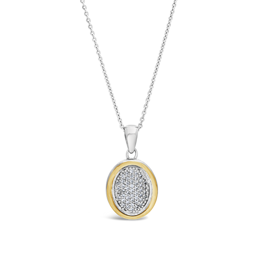 Silver & 9ct Gold Oval Cluster Diamonds Pendant