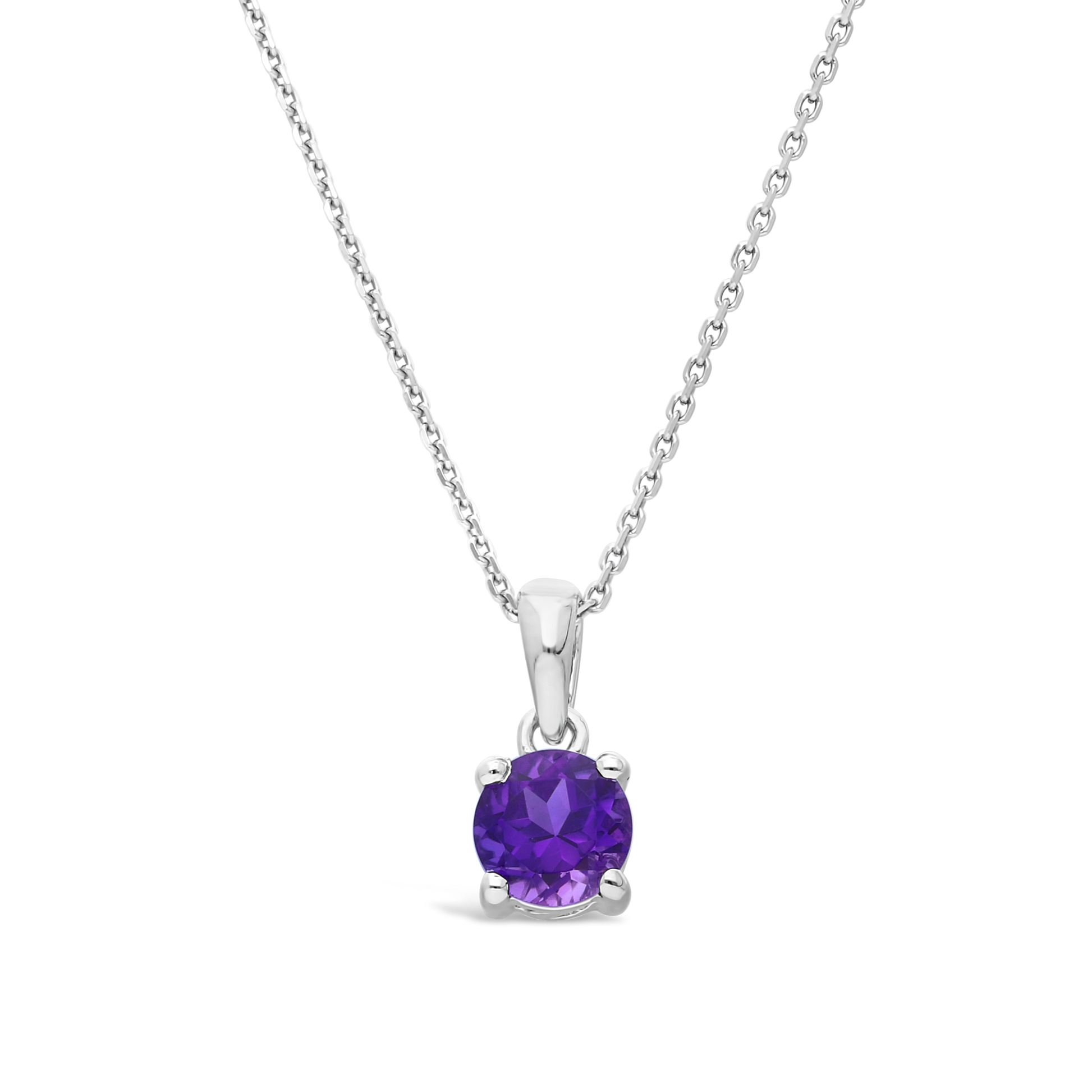 Silver 4 Claw Solitaire Amethyst Pendant With Chain