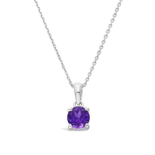 Silver 4 Claw Solitaire Amethyst Pendant With Chain