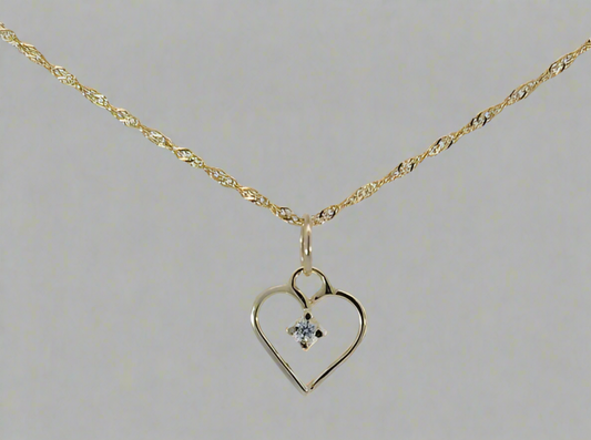 9ct Gold Fancy Open Heart Pendant With Solitaire Cubic Zirconia