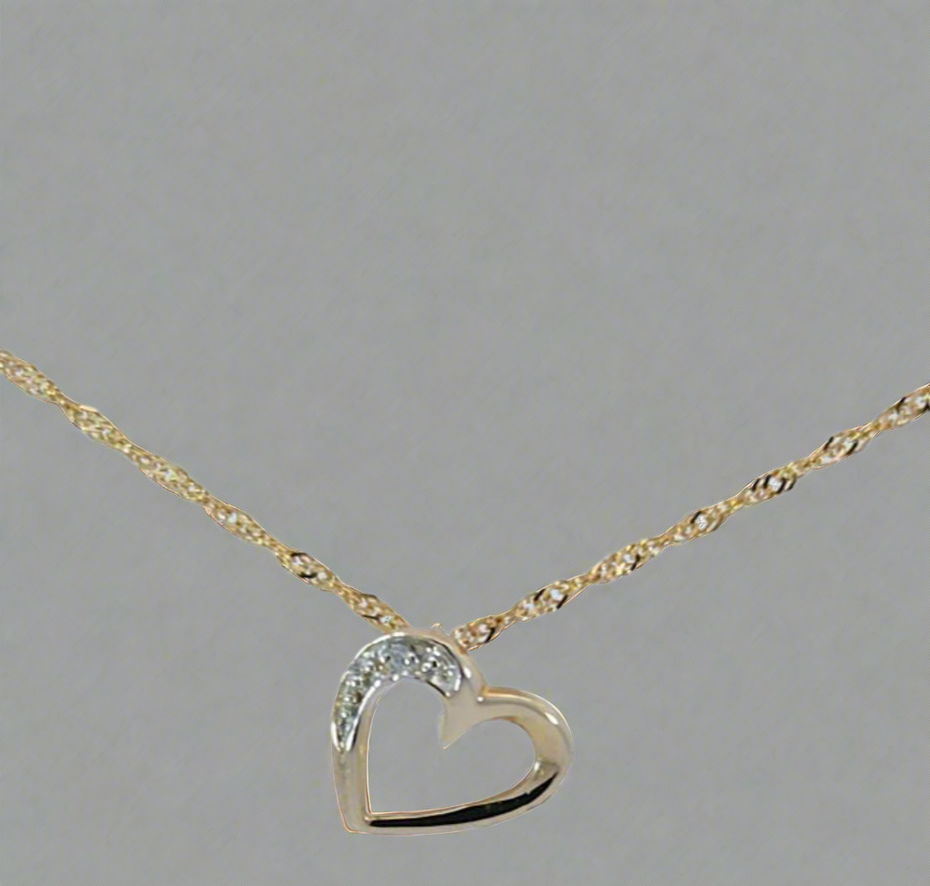 9ct Gold Open Heart Cubic Zirconia Pendant