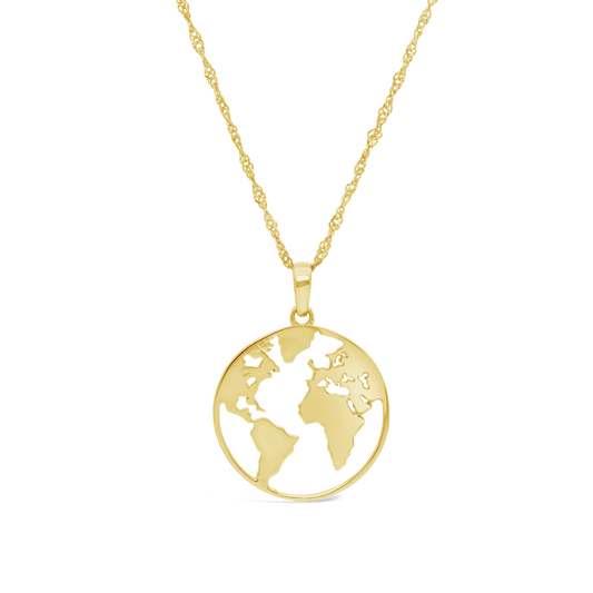 9ct Gold Round Cut Out World Map Pendant