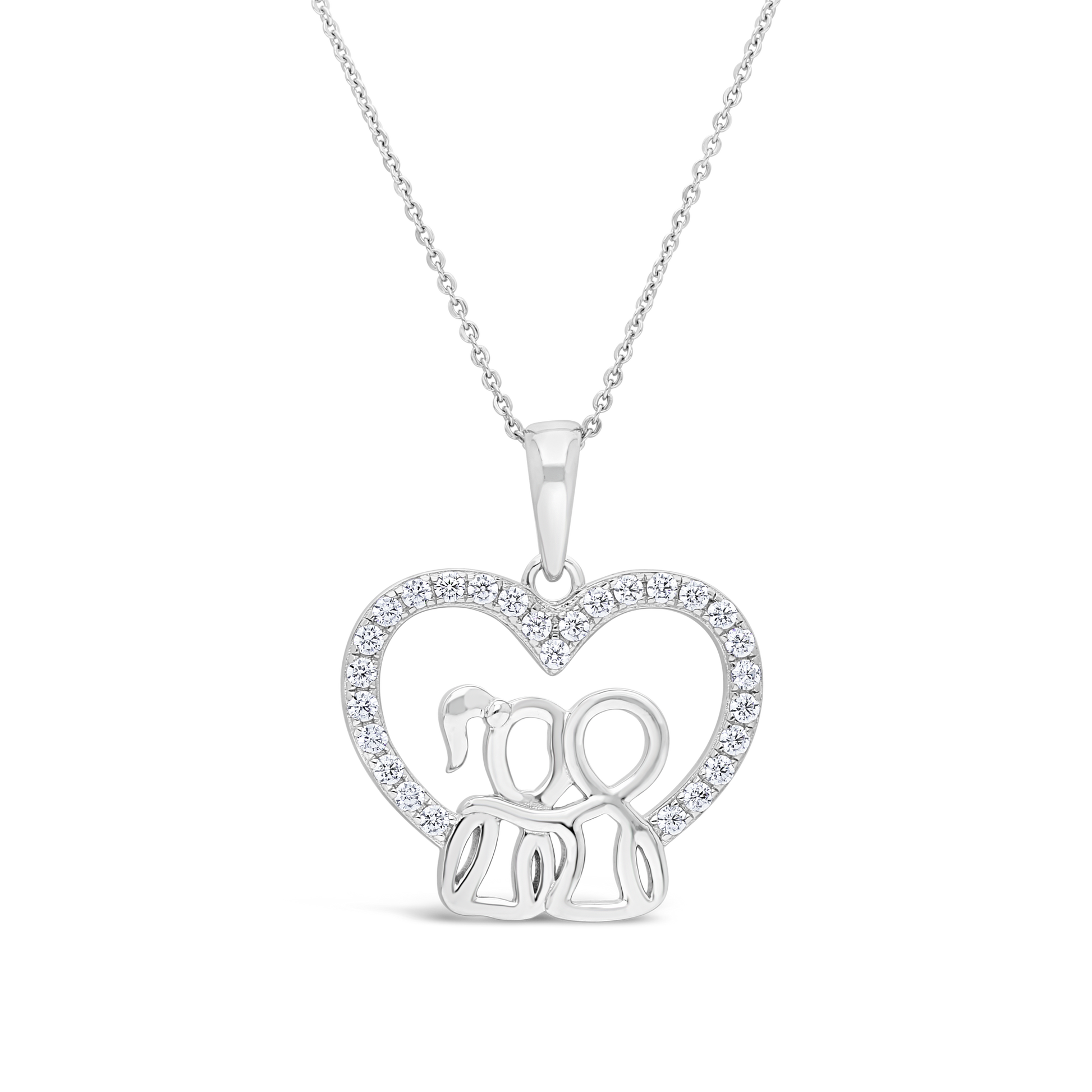 Silver Cubic Zirconia Fancy Heart with Boy and Girl Pendant