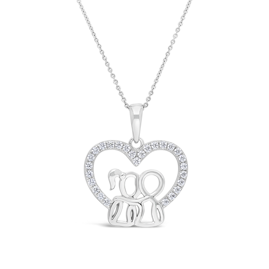 Silver Cubic Zirconia Fancy Heart with Boy and Girl Pendant