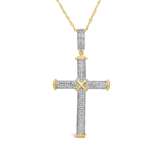 9ct Gold Pave Set Diamond Cross Pendant