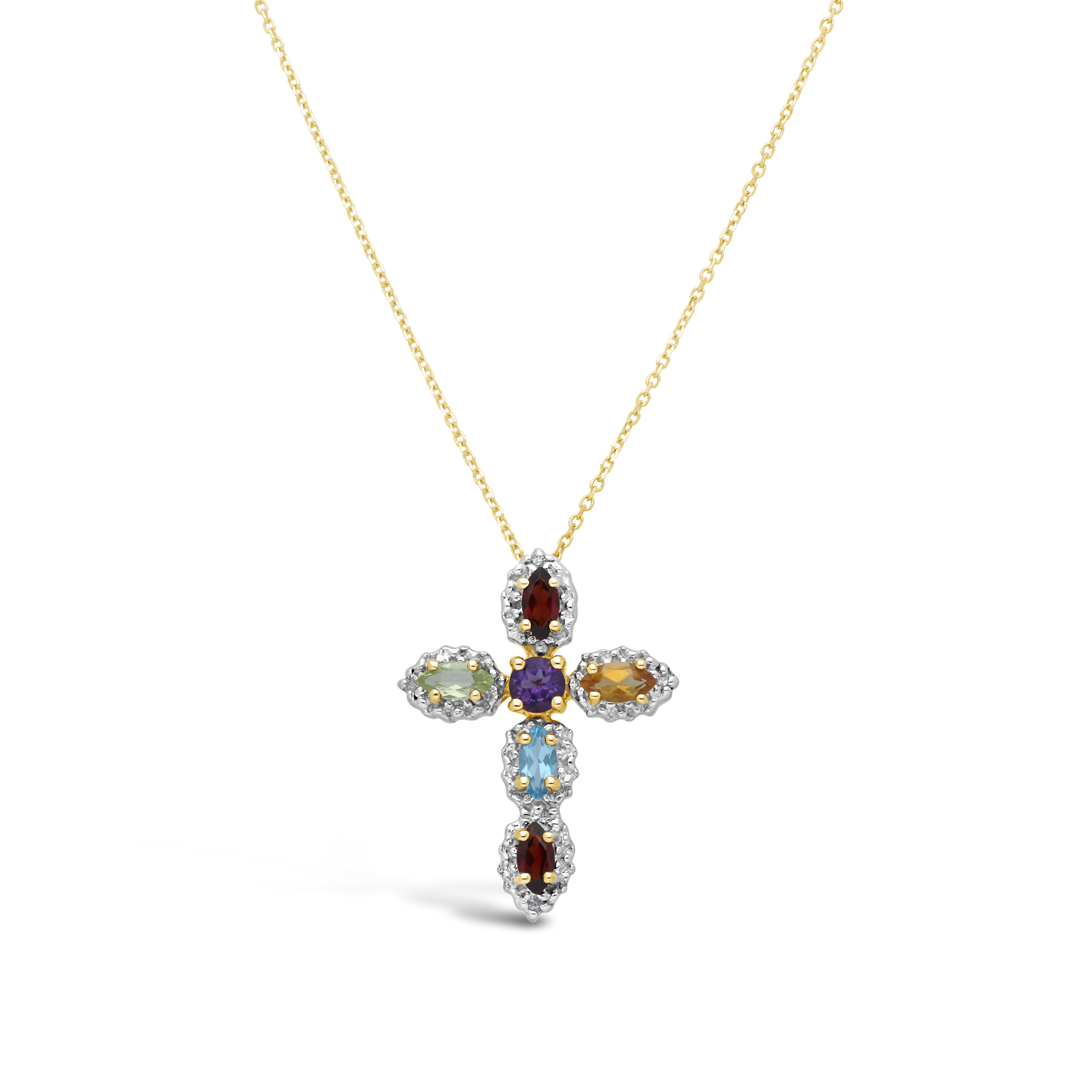 9ct Gold Diamond & Semi Precious Multi Colour Stone Cross Pendant