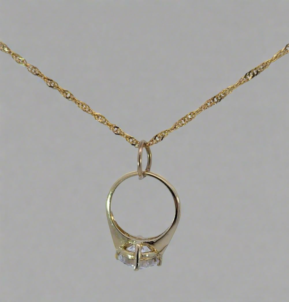 9ct Gold Ring With Solitaire Cubic Zirconia Pendant