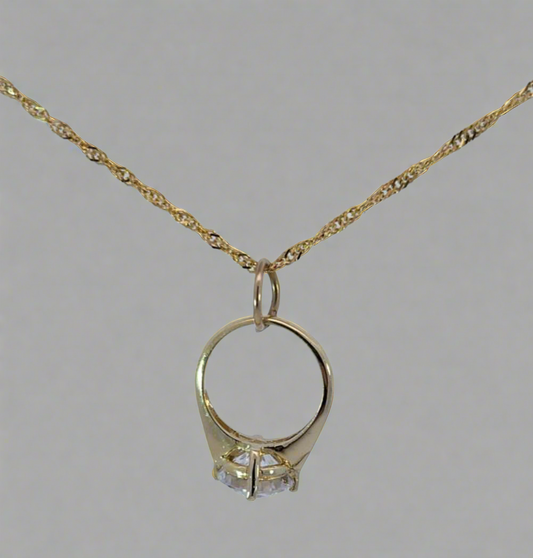 9ct Gold Ring With Solitaire Cubic Zirconia Pendant