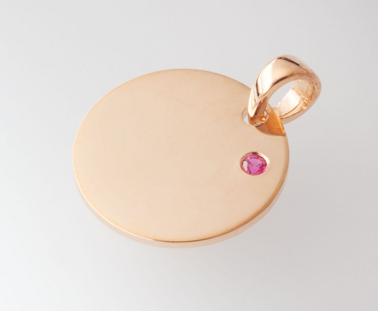 9ct Yellow Gold Round Disc Pendant With Small Ruby