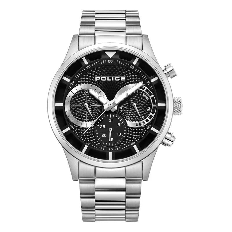 Police Gents Chrono Stainless Steel Bracelet Round Black Dial