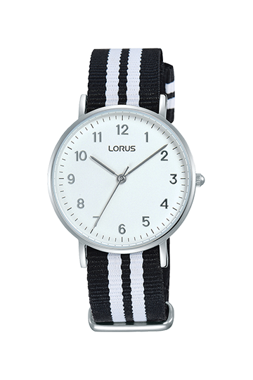 Lorus Ladies Black/White Nylon Stainless Steel Case Round White Dial