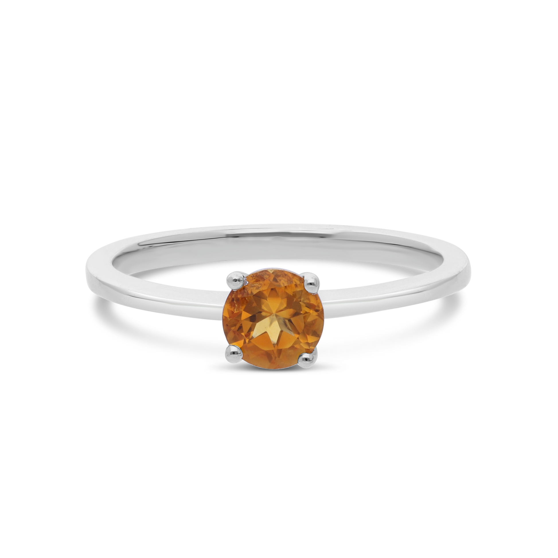 Silver 4 Claw Solitaire Citrine Ring