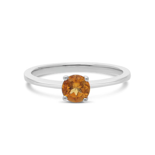 Silver 4 Claw Solitaire Citrine Ring