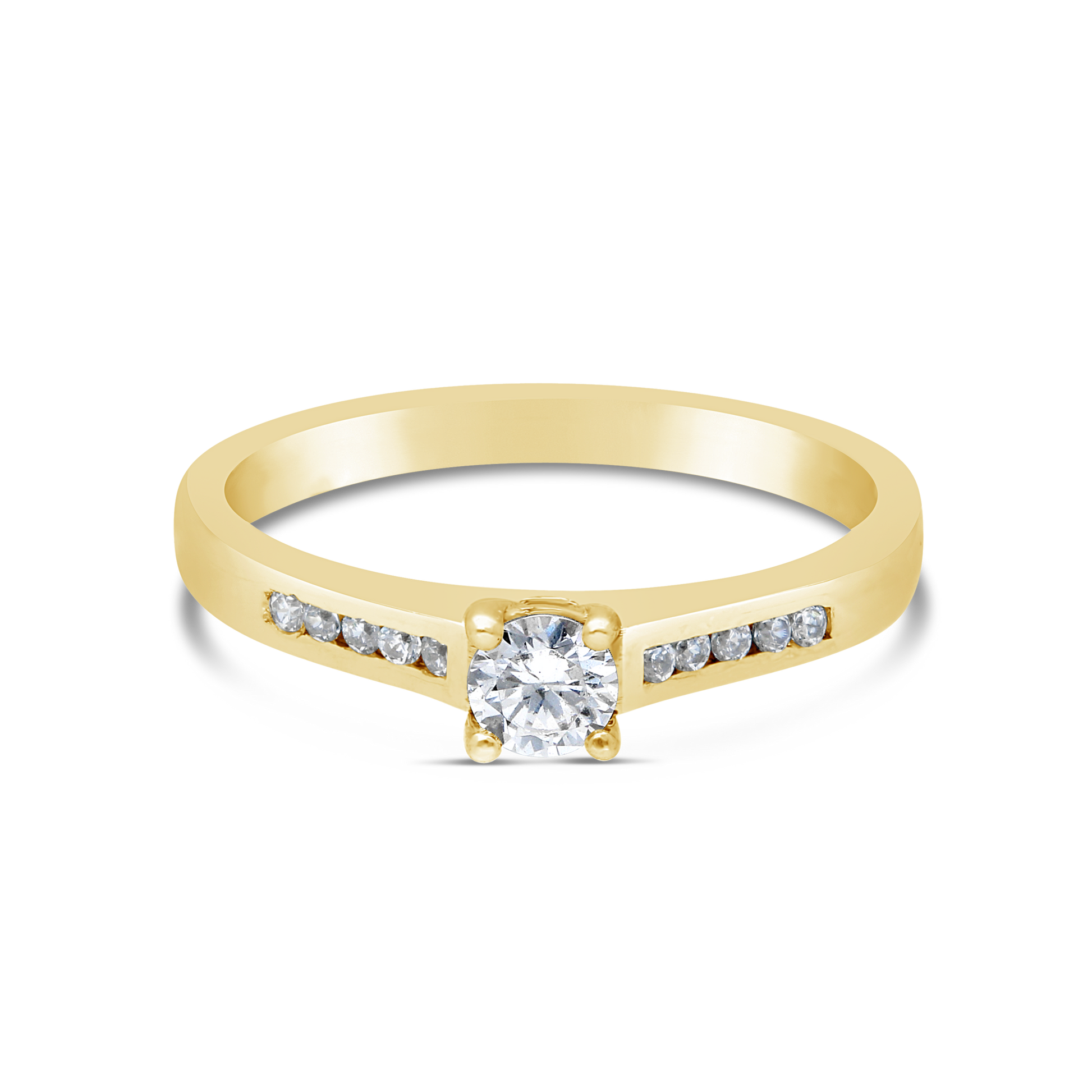 9ct Yellow Gold Solitaire and Channel Set Diamond Ring