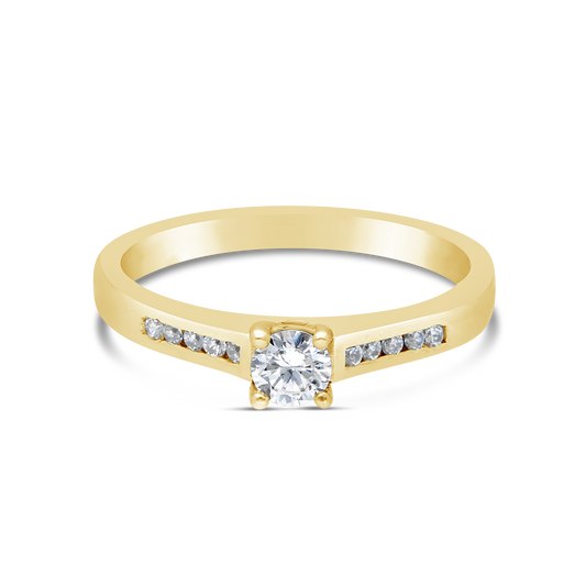 9ct Yellow Gold Solitaire and Channel Set Diamond Ring