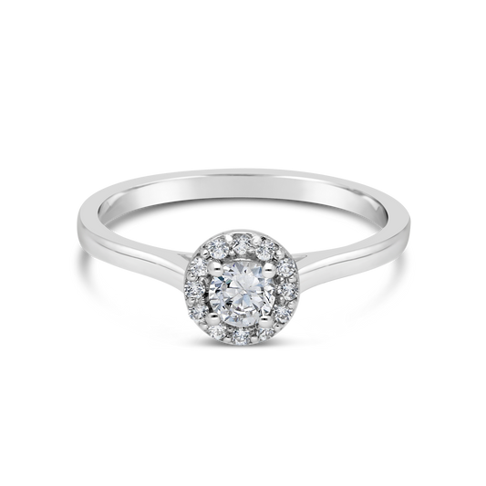 9ct White Gold Halo 0.32ct Diamond Ring with 0.25ct Centre Diamond