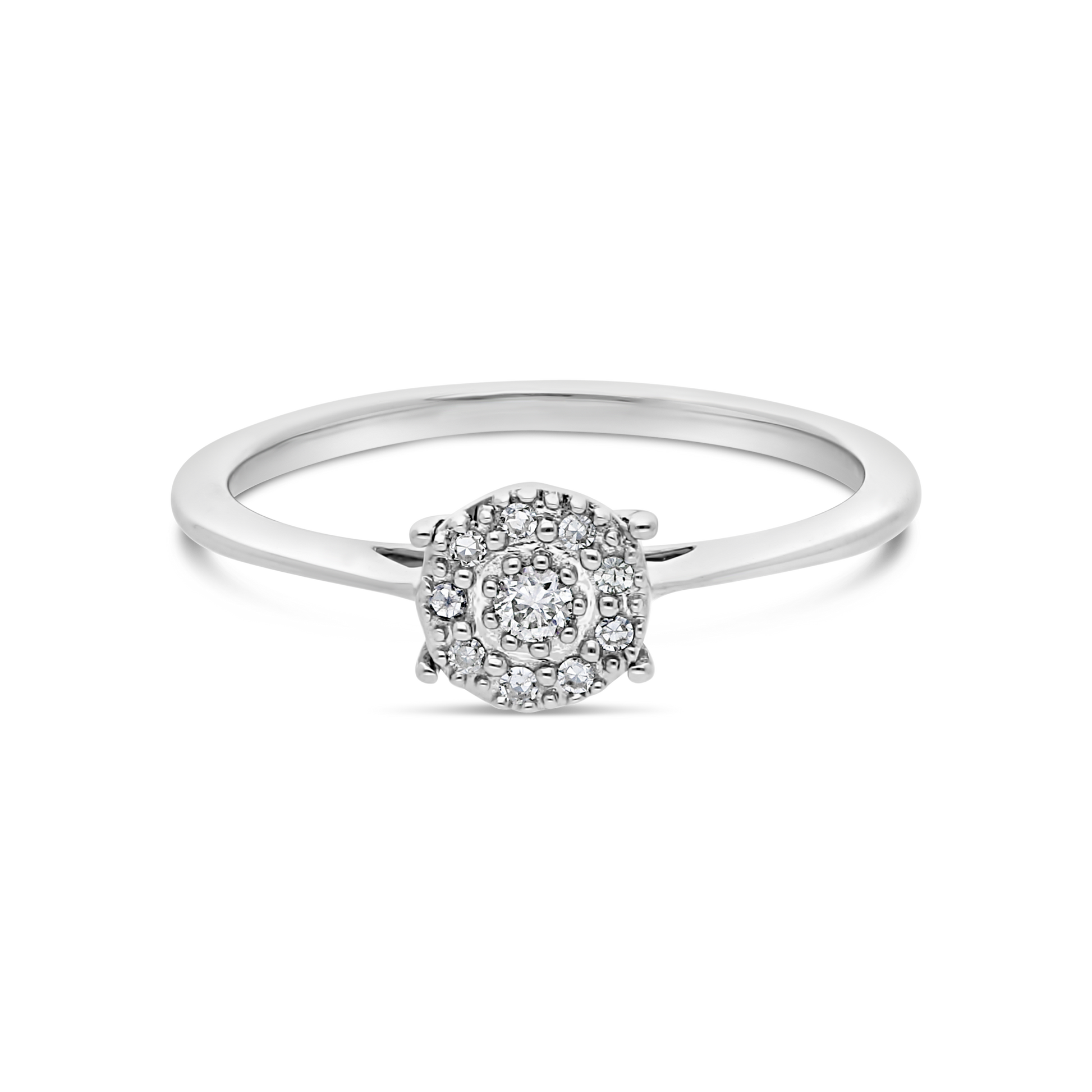 9ct White Gold Claw & Channel Diamond Round Cluster Ring