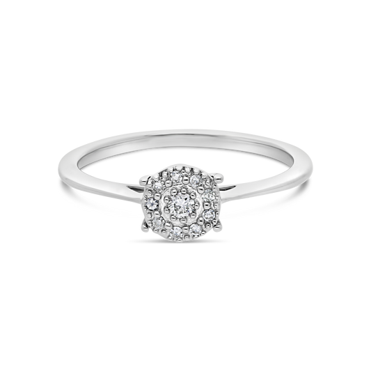 9ct White Gold Claw & Channel Diamond Round Cluster Ring