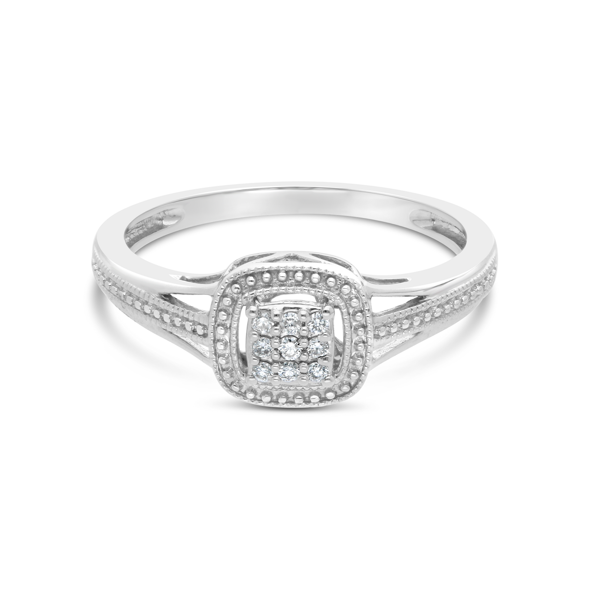 9ct White Gold Open Design Diamond Square Cluster Ring