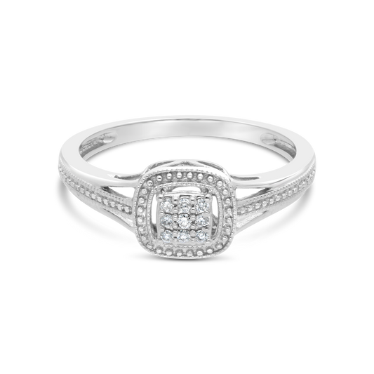 9ct White Gold Open Design Diamond Square Cluster Ring