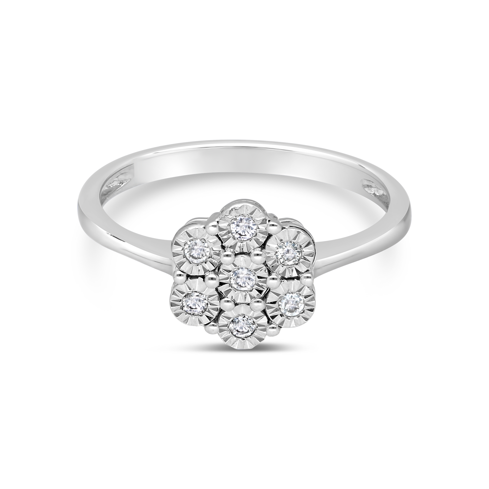 9ct White Gold Flower Design Cluster Ring