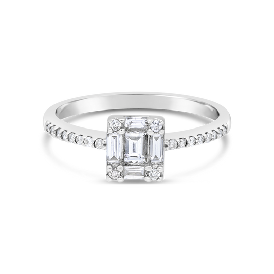 18ct White Gold Baguette and Round 0.38ct Diamond Ring