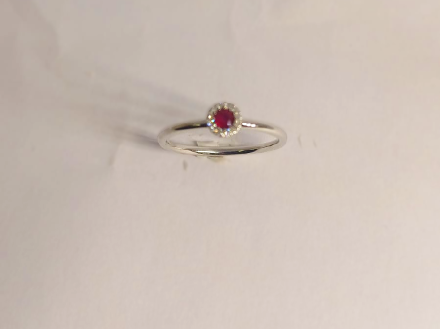 9ct White Gold Diamond And Ruby Halo Ring