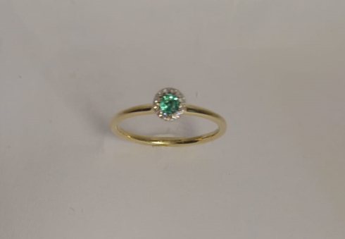 9ct Gold Diamond And Emerald Halo Ring