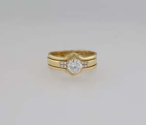 9ct Gold Cubic Zirconia Solitaire & Channel Tripset Ring