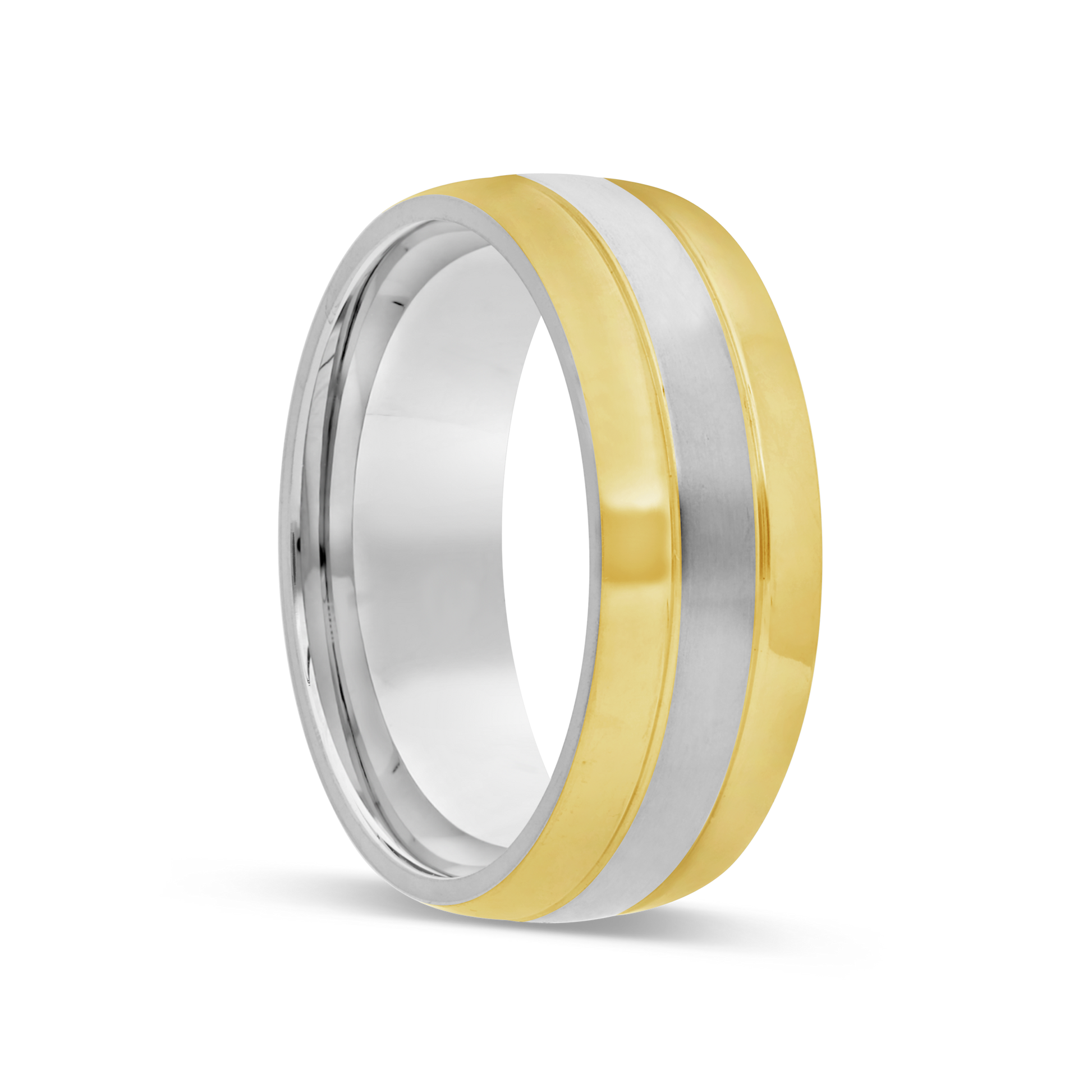 TSAR Titanium IP Gold Sides & Silver Matt Center Ring Size T