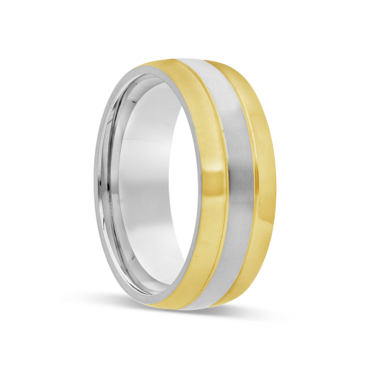 TSAR Titanium IP Gold Sides & Silver Matt Center Ring Size T