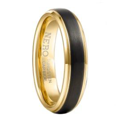 Gents 7mm Gold Plated & Black Brushed Tungsten Ring