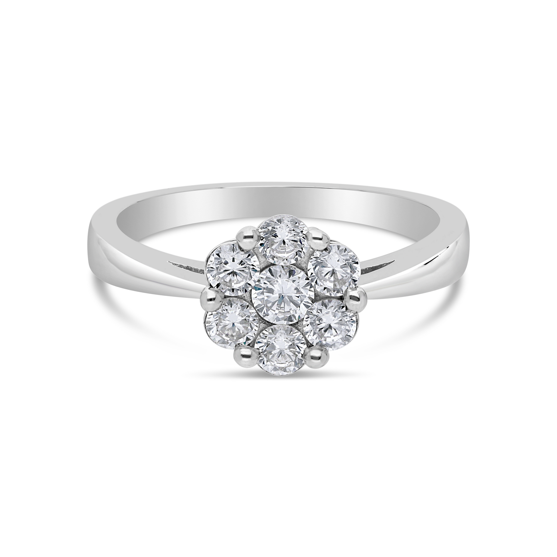 Silver 7 Stone Round Cubic Zirconia Medium Flower Cluster Ring