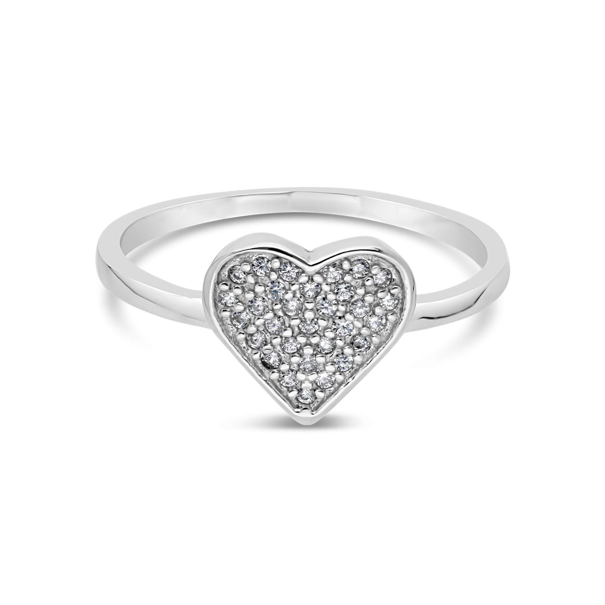 Silver Milgrain Cubic Zirconia Heart Shape Pattern Ring