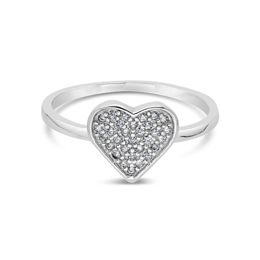 Silver Milgrain Cubic Zirconia Heart Shape Pattern Ring